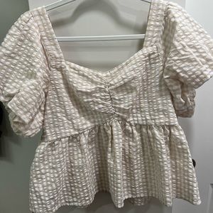 Old Navy Beige and White Gingham Peplum Top, Size XL